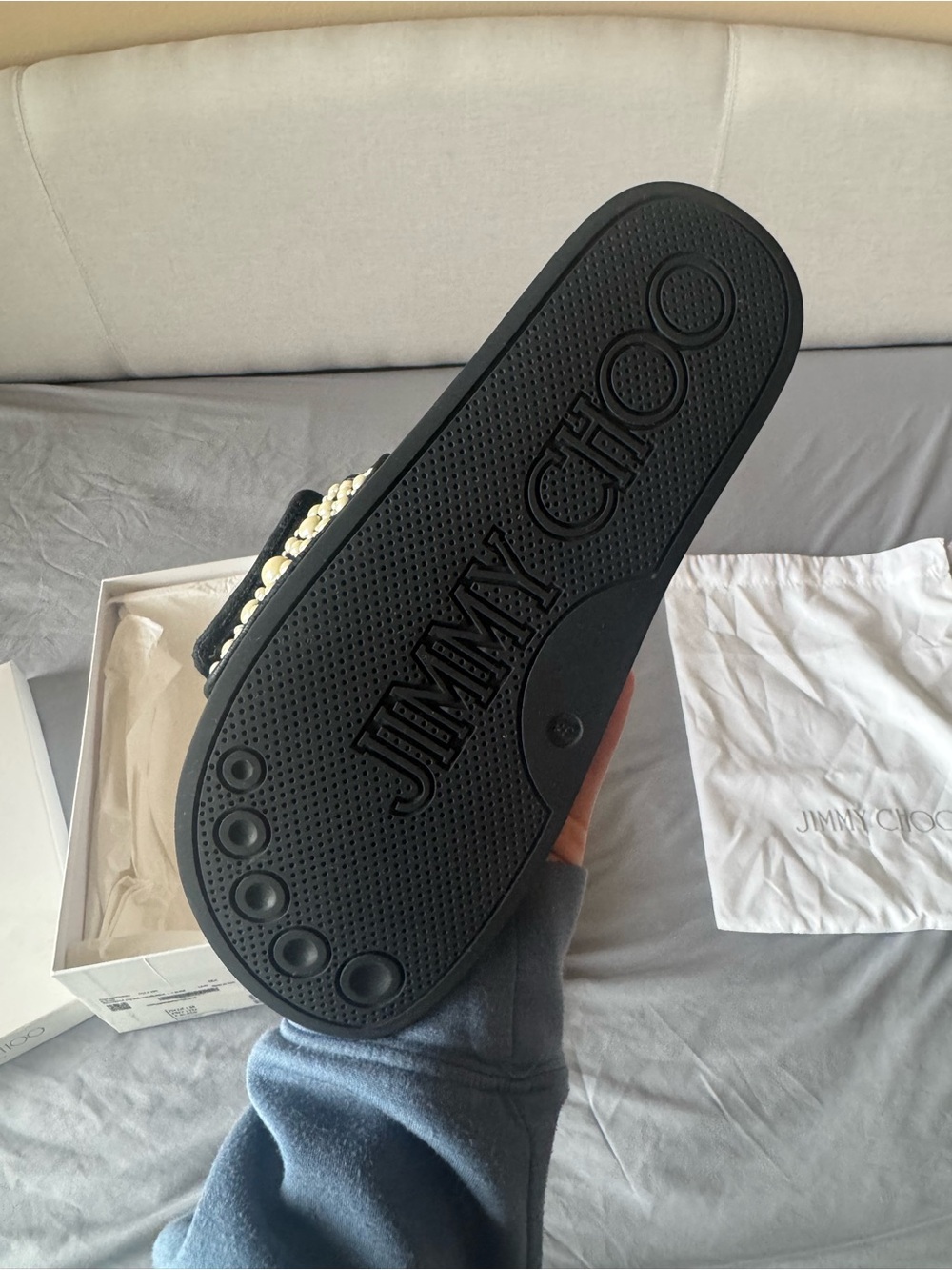Jimmy Choo Black Slide Sandals with Pearl Embellishment - Picture 4 of 7